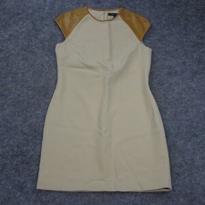 Ralph Lauren Dress Womens 10 Black Label Leather Trim Wool Khaki Tan Stretch